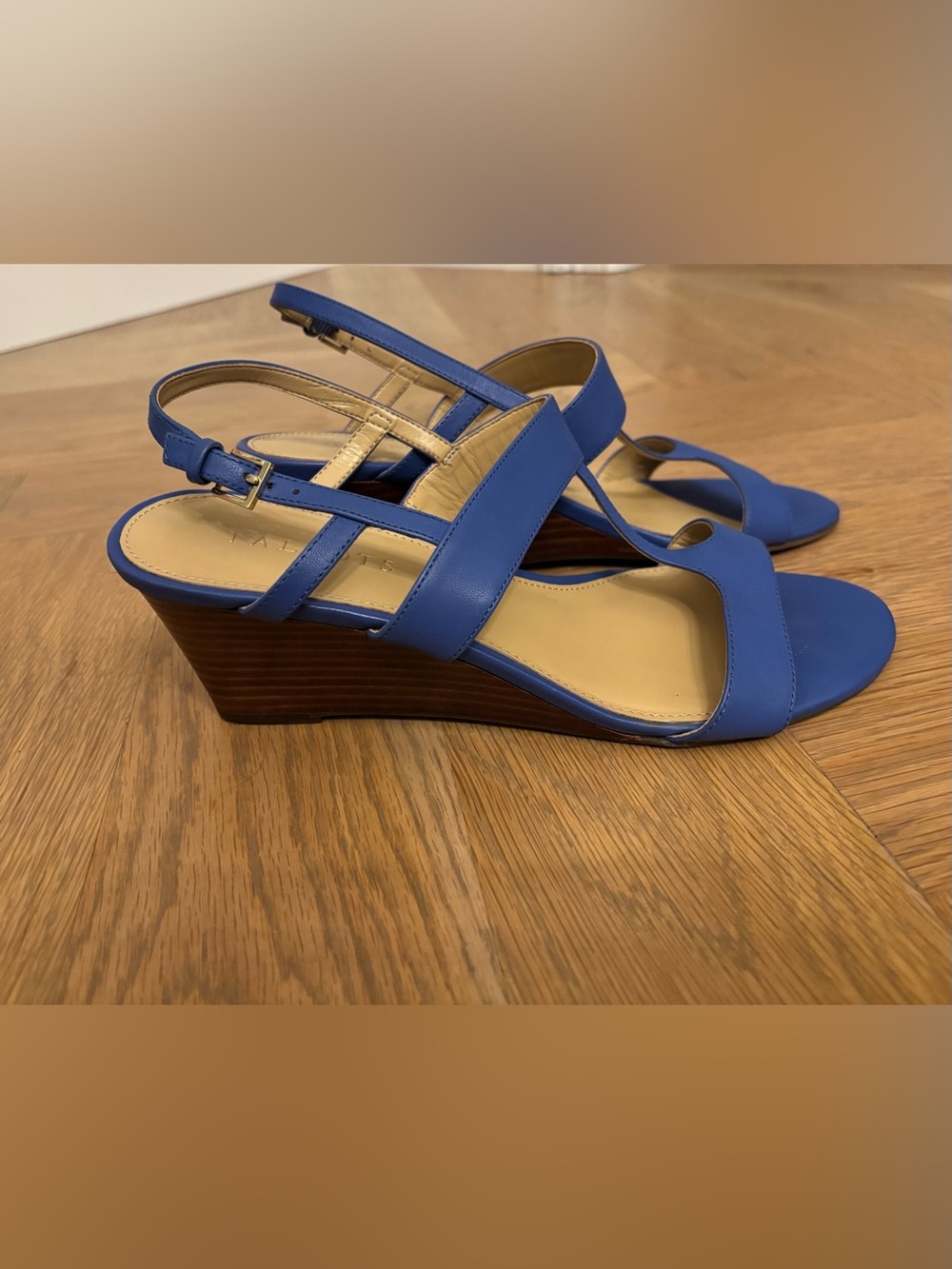 Talbots Blue Leather Wedge Slingback Sandals